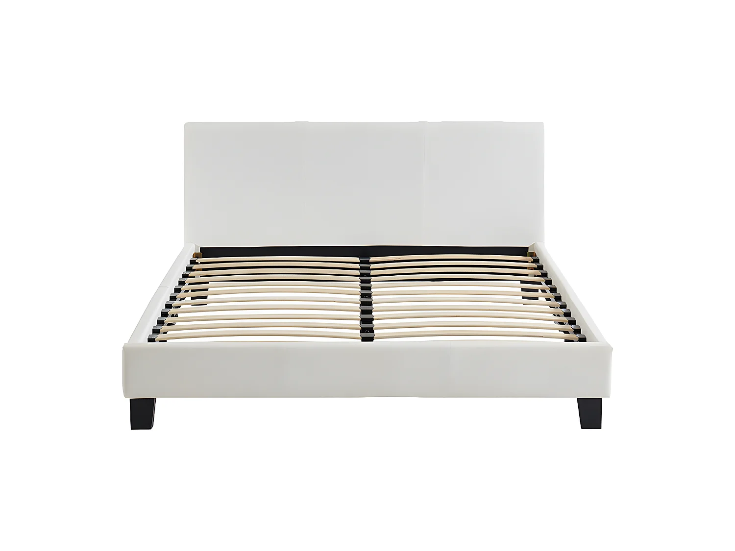 Lit 140 x 190 cm - Simili - Blanc + Matelas - CORNELIUS II