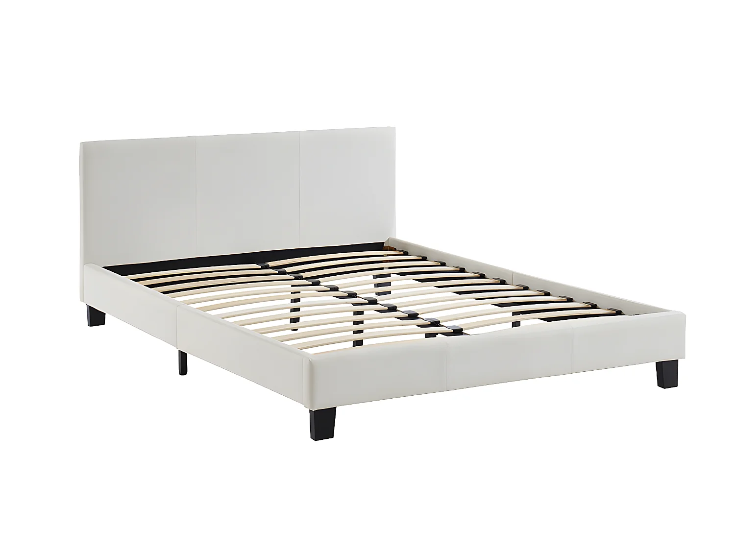 Lit 140 x 190 cm - Simili - Blanc + Matelas - CORNELIUS II