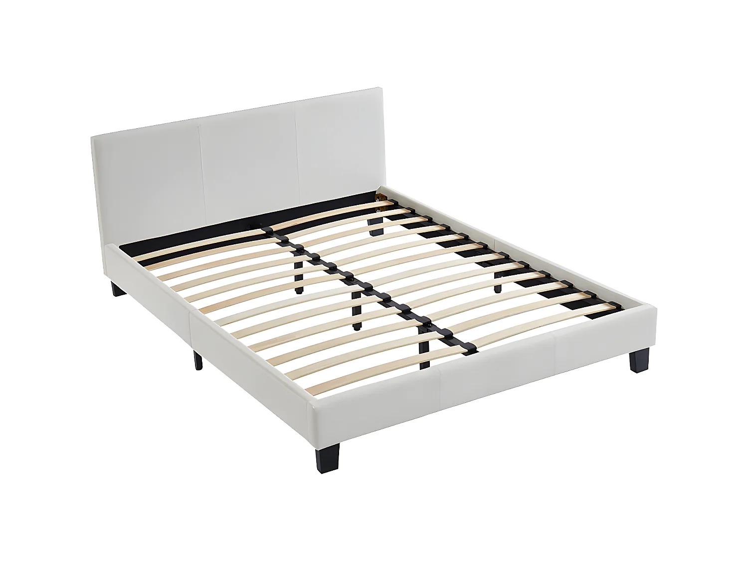 Lit 140 x 190 cm - Simili - Blanc + Matelas - CORNELIUS II