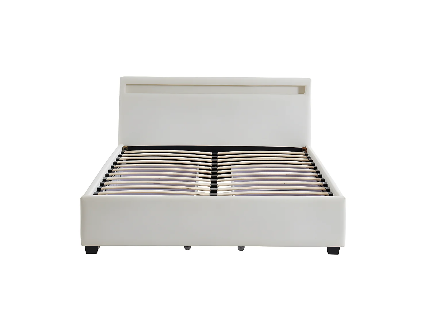 Bed 140 x 190 cm met opbergruimte - Wit kunstleer met ledlampen + matras - ALOIS II