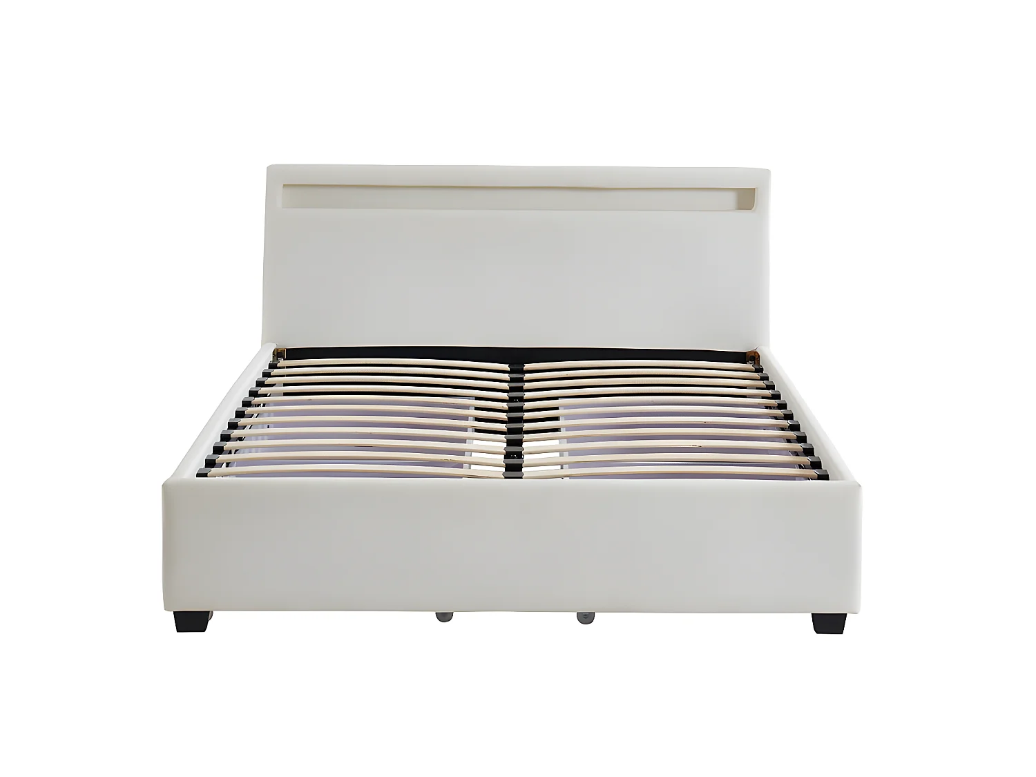 Bett mit Stauraum & LED-Beleuchtung - Kunstleder - 140 x 190 cm - Weiß + Matratze - ALOIS II