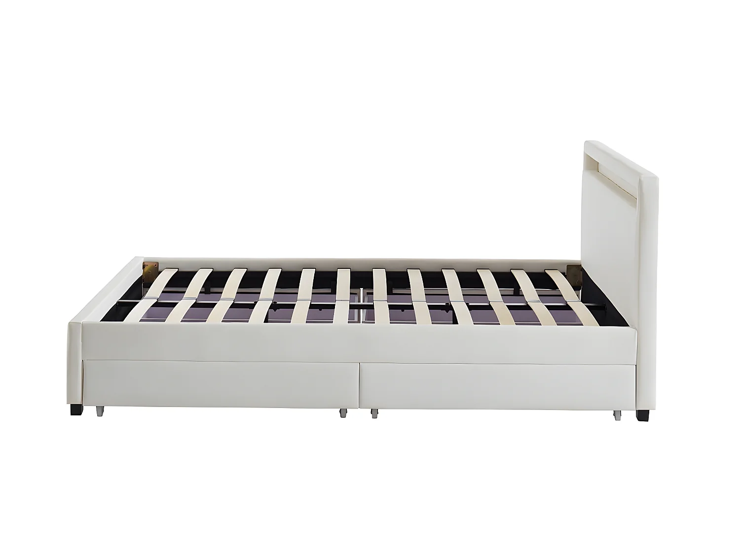 Łóżko 160 × 200 cm z ze skrzynią  – ekoskóra białe z oświetleniem LED + Materac – ALOIS II