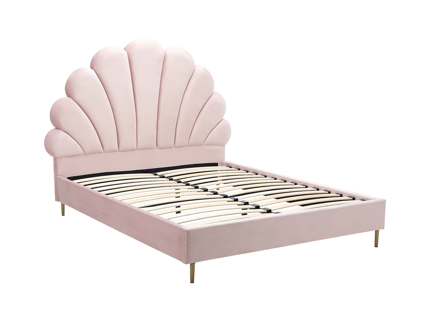 Lit coquillage 160 x 200 cm - Velours - Rose + Matelas - LIVAYA