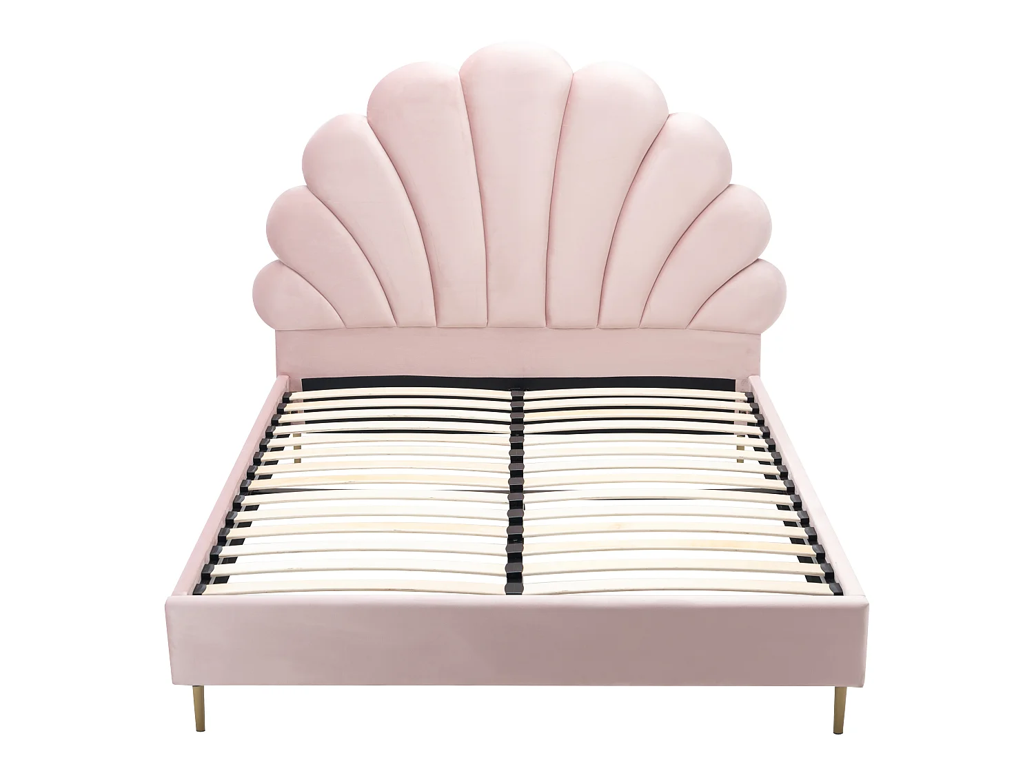 Lit coquillage 160 x 200 cm - Velours - Rose + Matelas - LIVAYA