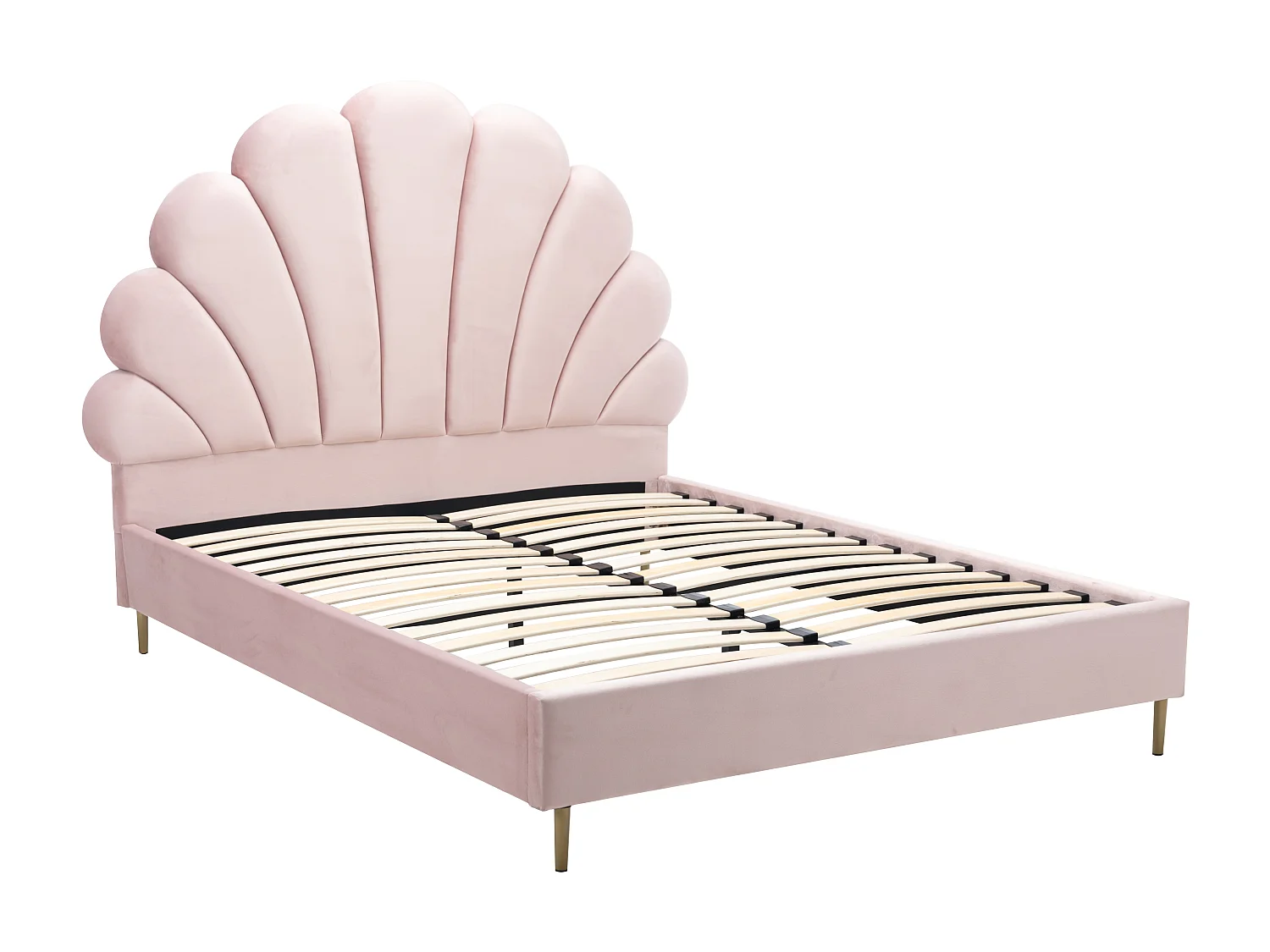 Lit coquillage 160 x 200 cm - Velours - Rose + Matelas - LIVAYA