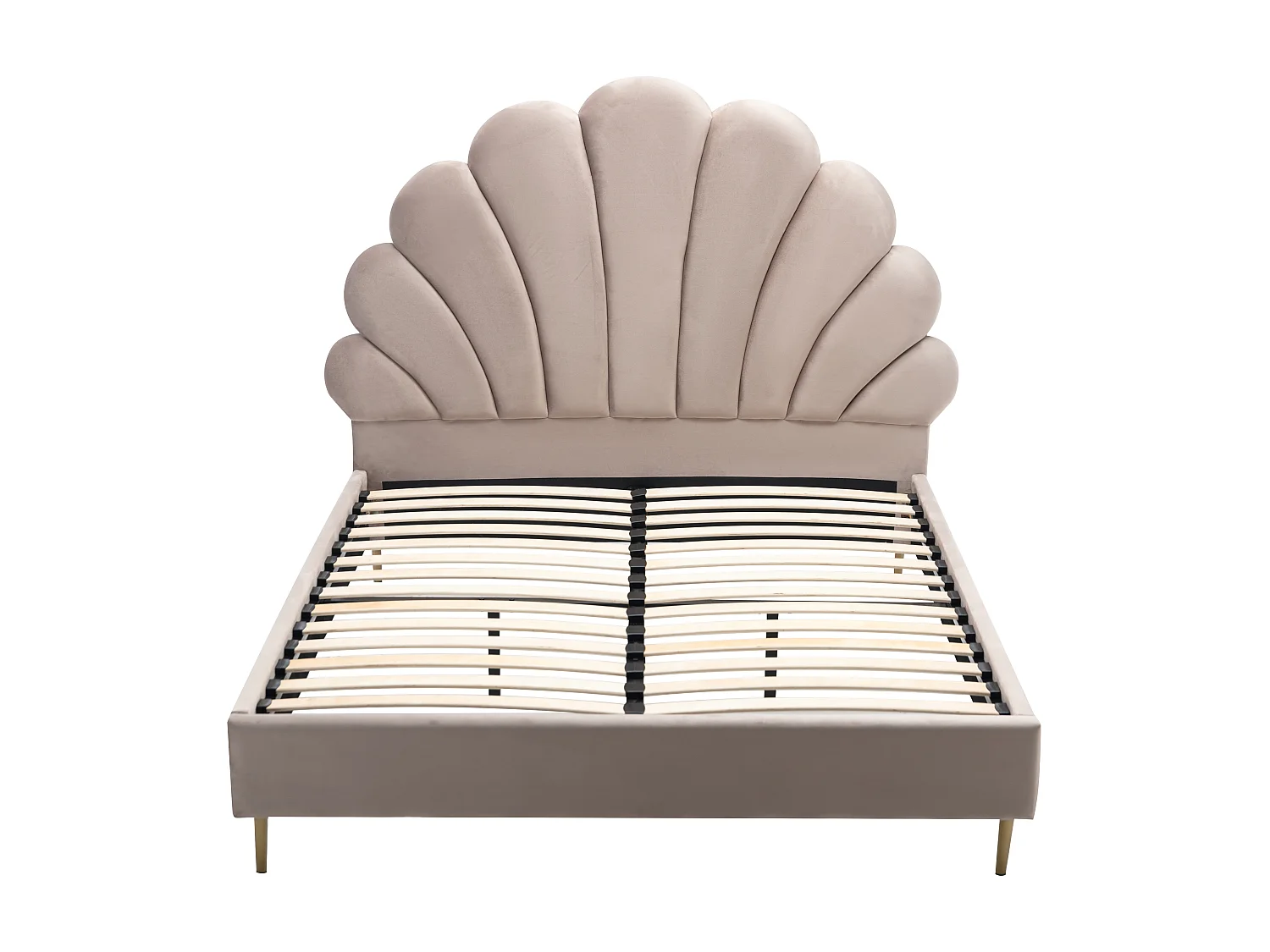 Lit coquillage 160 x 200 cm - Velours - Beige + Matelas - LIVAYA