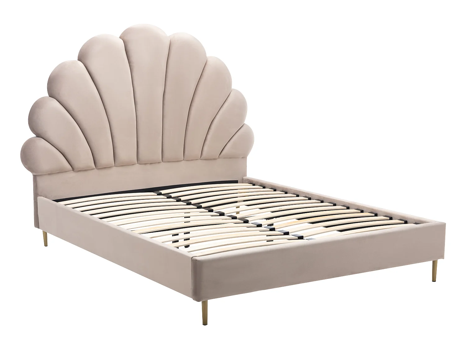 Lit coquillage 160 x 200 cm - Velours - Beige + Matelas - LIVAYA