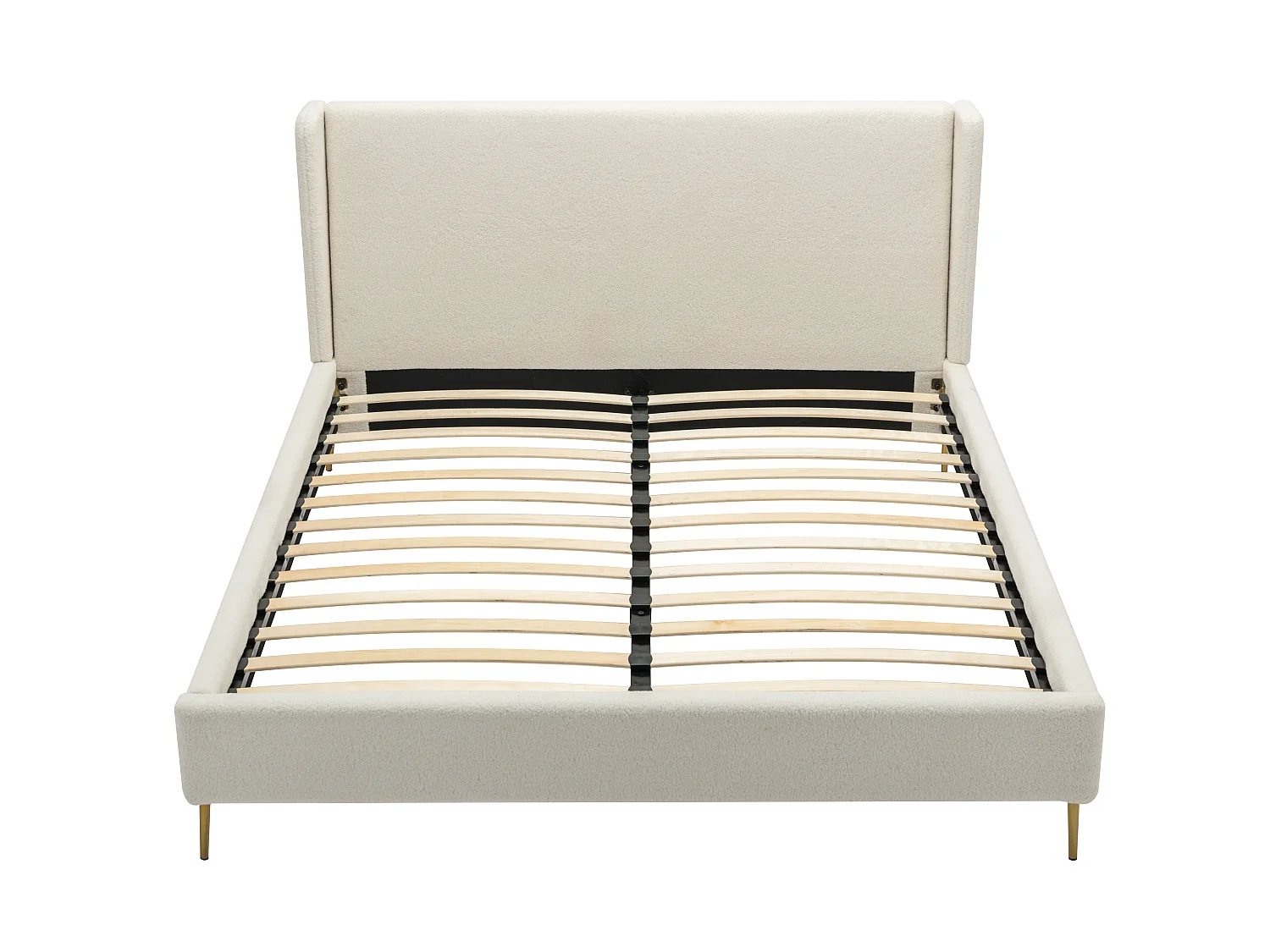 Łóżko 140 x 190 cm – Tkanina boucle – Ecru +Materac – UPILIA