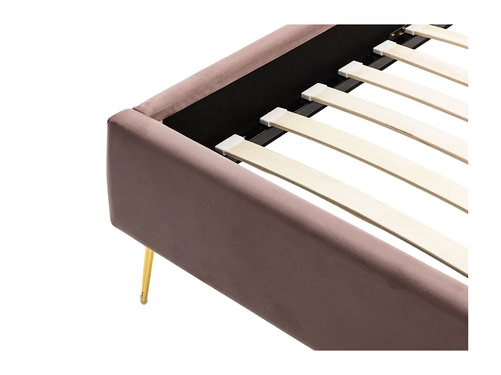 Lit 140 x 190 cm avec tête de lit ondulée - Velours - Vieux rose + Matelas - SAGALI