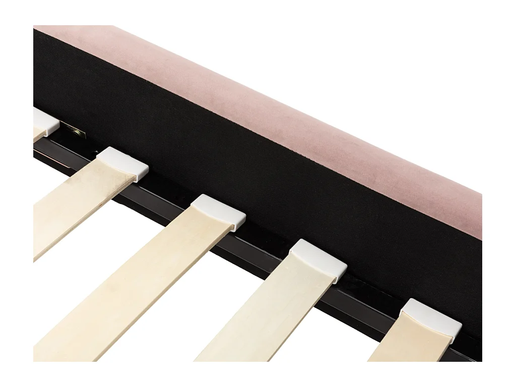 Lit 140 x 190 cm avec tête de lit ondulée - Velours - Vieux rose + Matelas - SAGALI