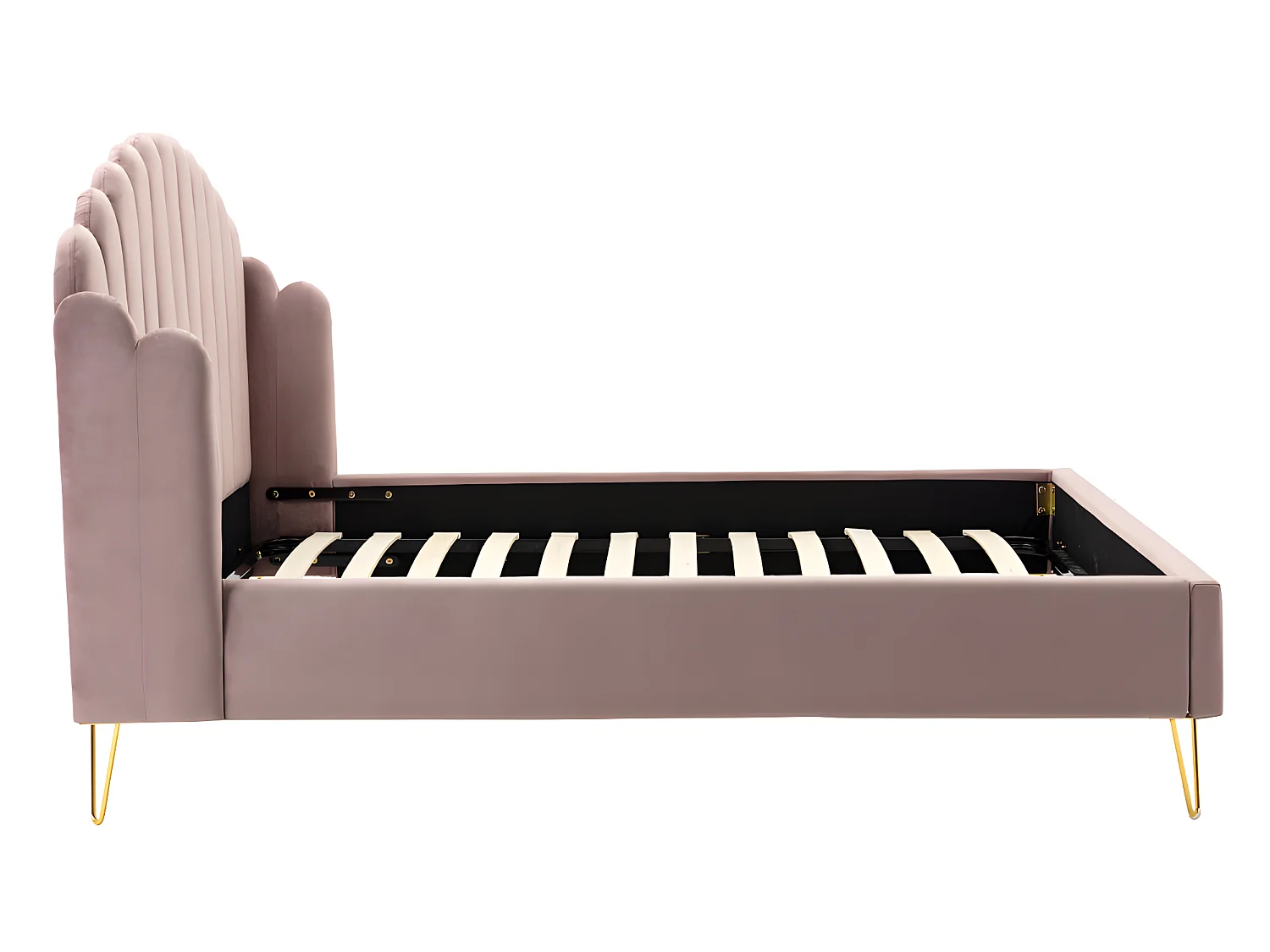 Lit 140 x 190 cm avec tête de lit ondulée - Velours - Vieux rose + Matelas - SAGALI