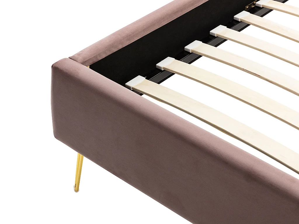 Lit 140 x 190 cm avec tête de lit ondulée - Velours - Vieux rose + Matelas - SAGALI