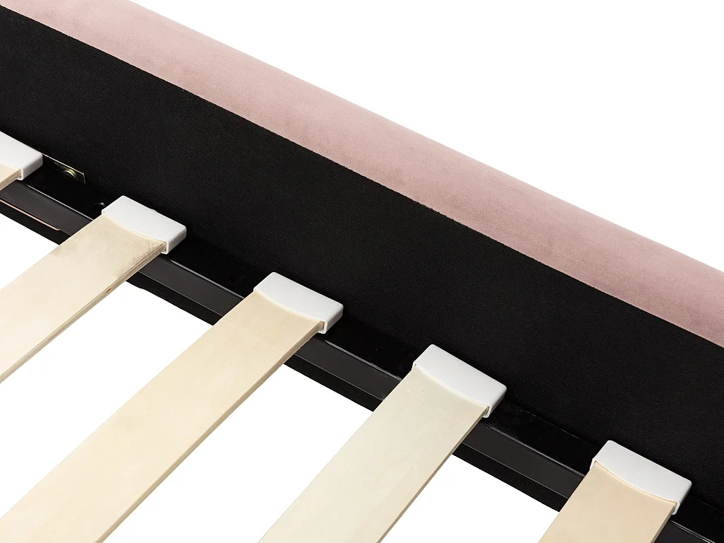 Lit 140 x 190 cm avec tête de lit ondulée - Velours - Vieux rose + Matelas - SAGALI