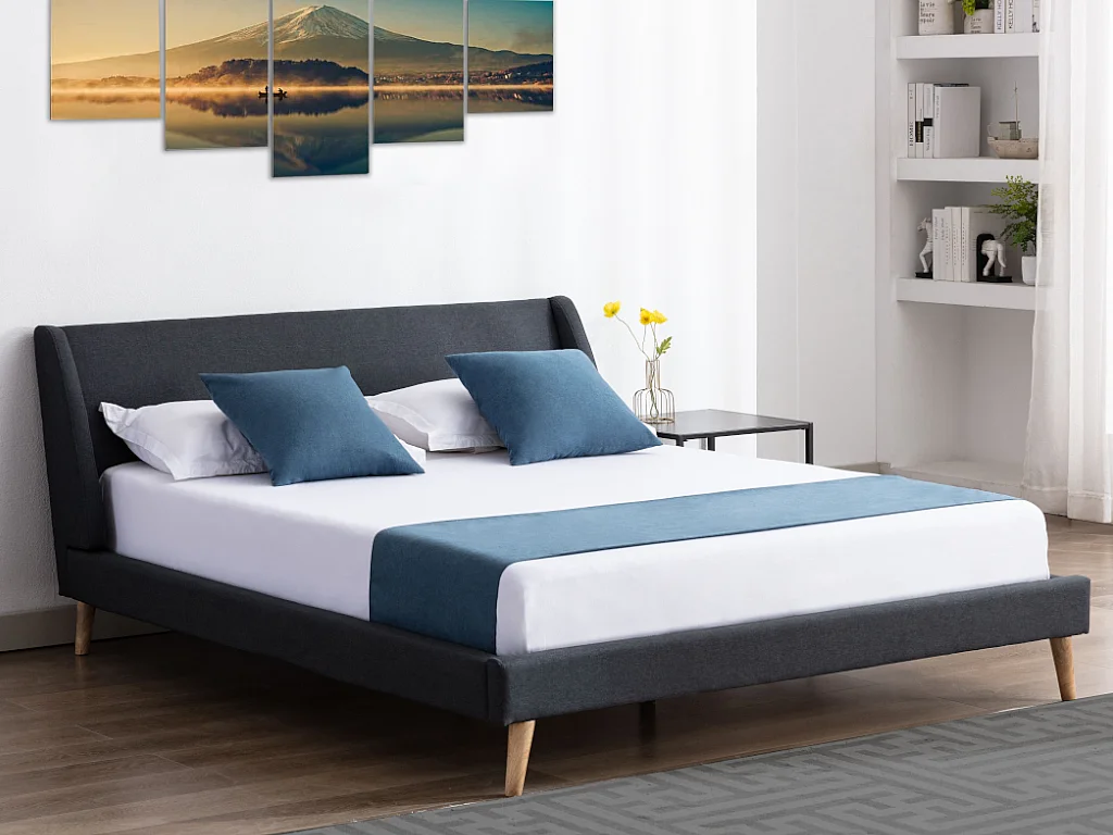Lit scandinave 160 x 200 cm - Tissu - Gris anthracite + Matelas - BENEDICTE