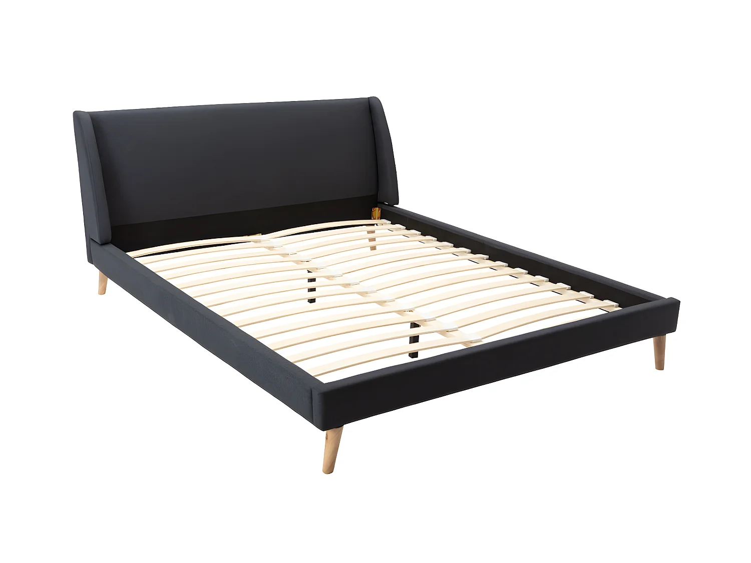 Lit scandinave 160 x 200 cm - Tissu - Gris anthracite + Matelas - BENEDICTE