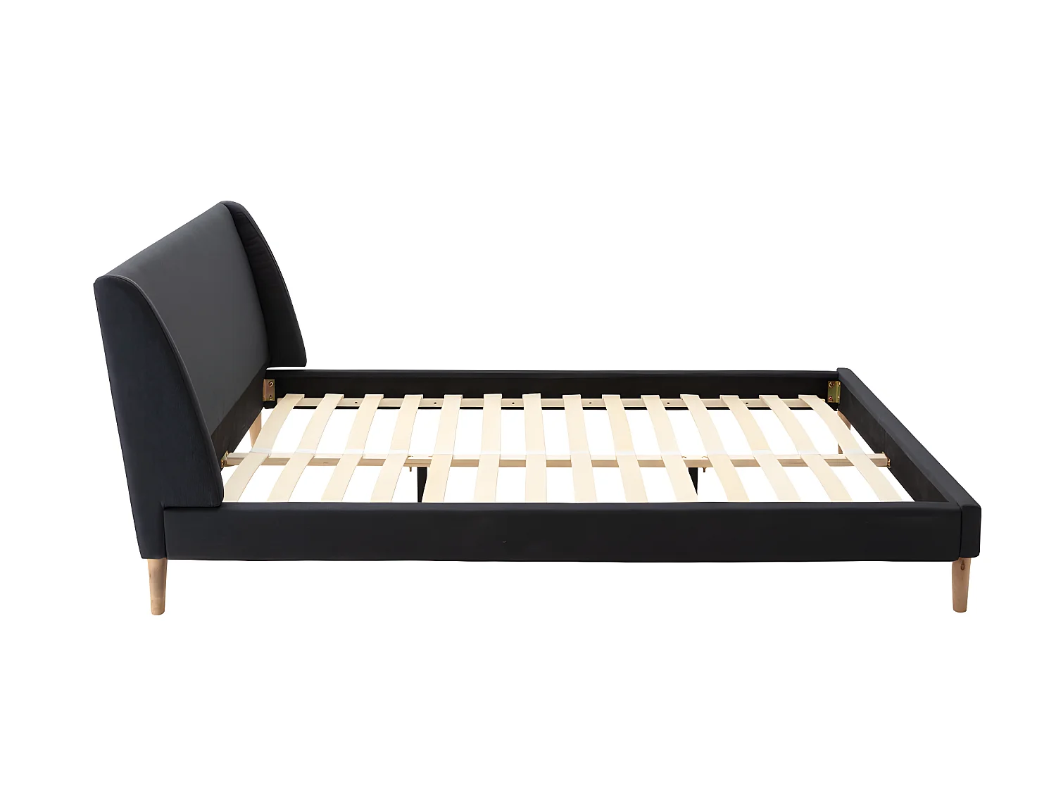 Lit scandinave 160 x 200 cm - Tissu - Gris anthracite + Matelas - BENEDICTE