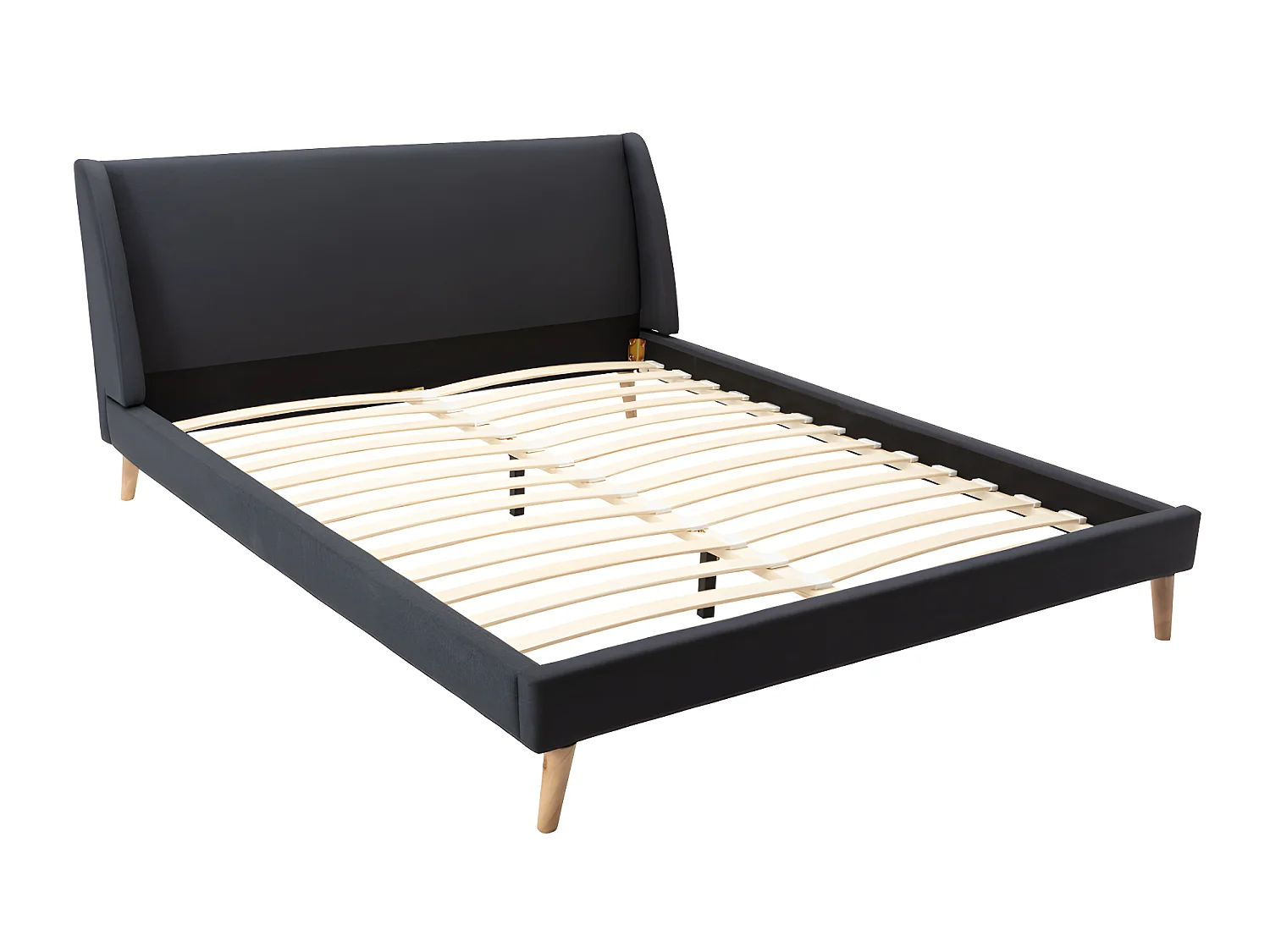 Lit scandinave 160 x 200 cm - Tissu - Gris anthracite + Matelas - BENEDICTE