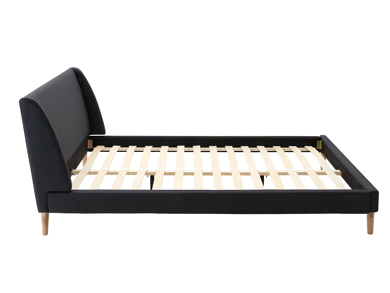 Lit scandinave 160 x 200 cm - Tissu - Gris anthracite + Matelas - BENEDICTE