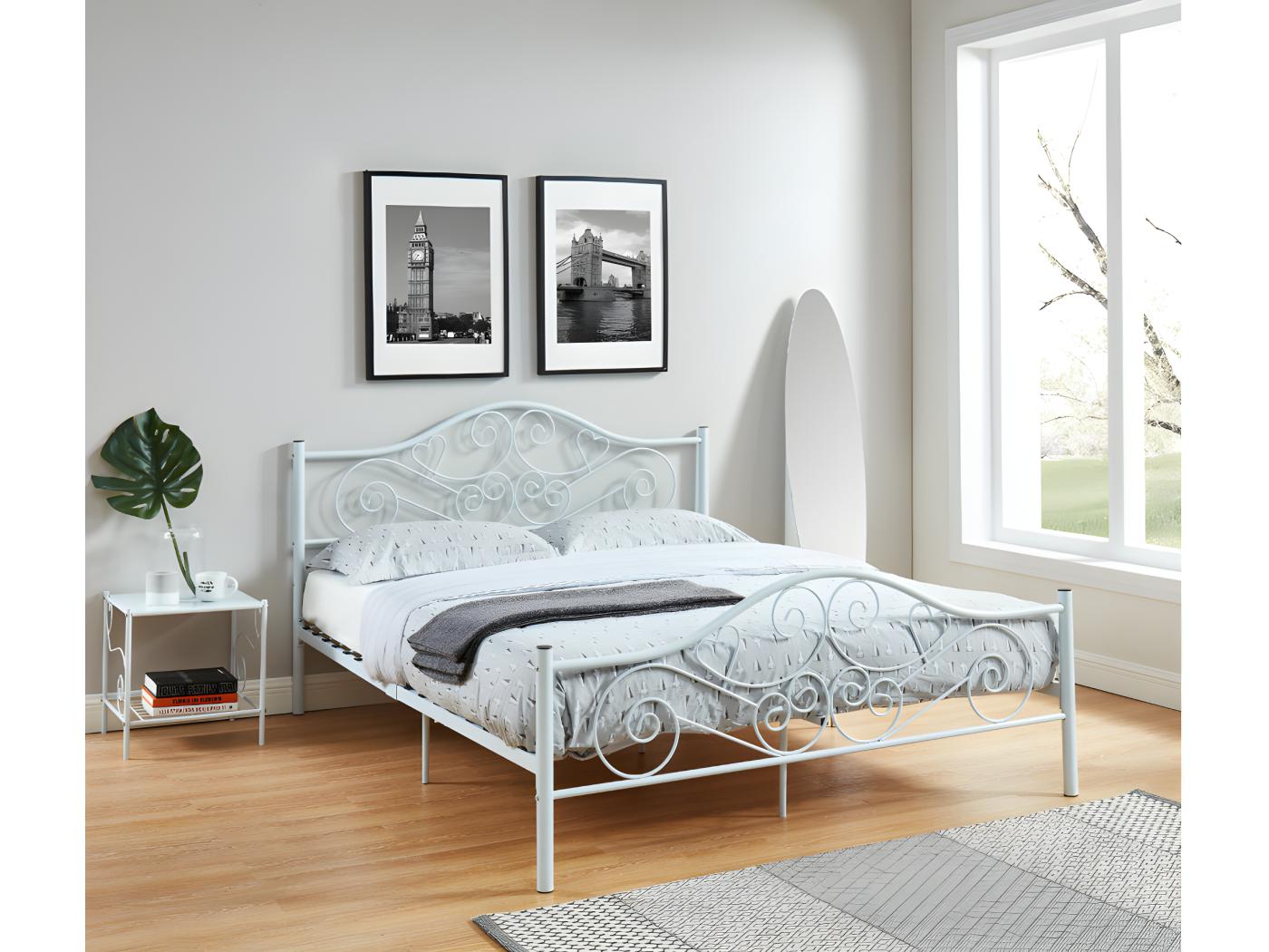 Bed 160 x 200 cm Metaal Wit + matras LEYNA Koop nu goedkoop online
