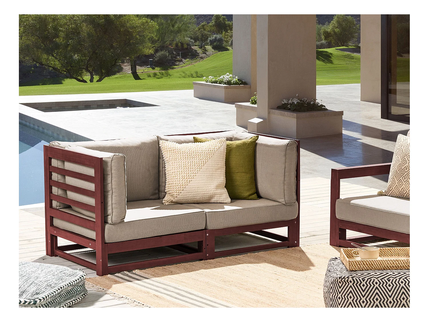 Canapé de jardin 2 places TRANI Bois d'acacia certifié Rouge foncé