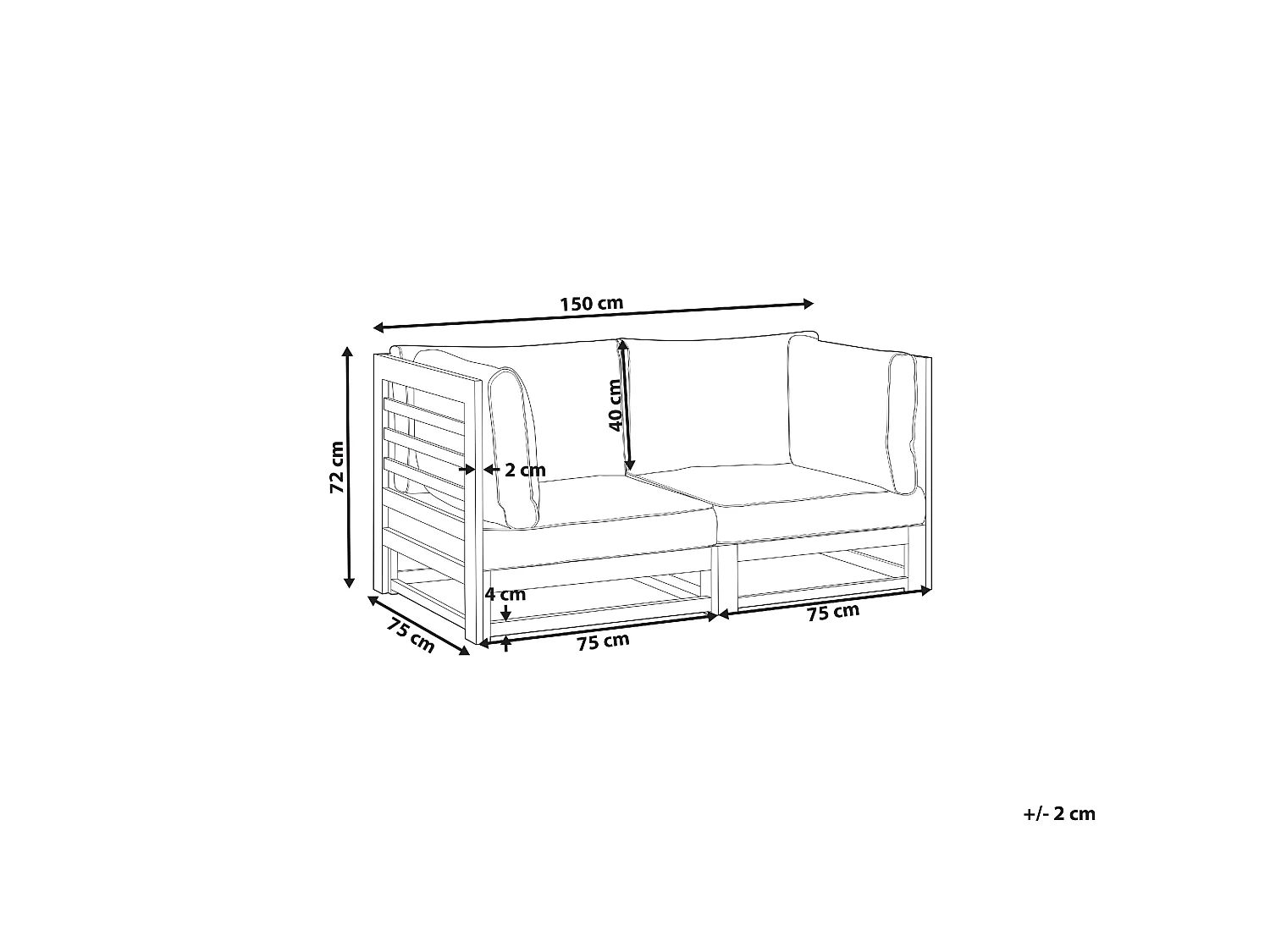 Gartensofa Akazienholz 2-Sitzer dunkler Holzfarbton mit Auflagen taupe Trani