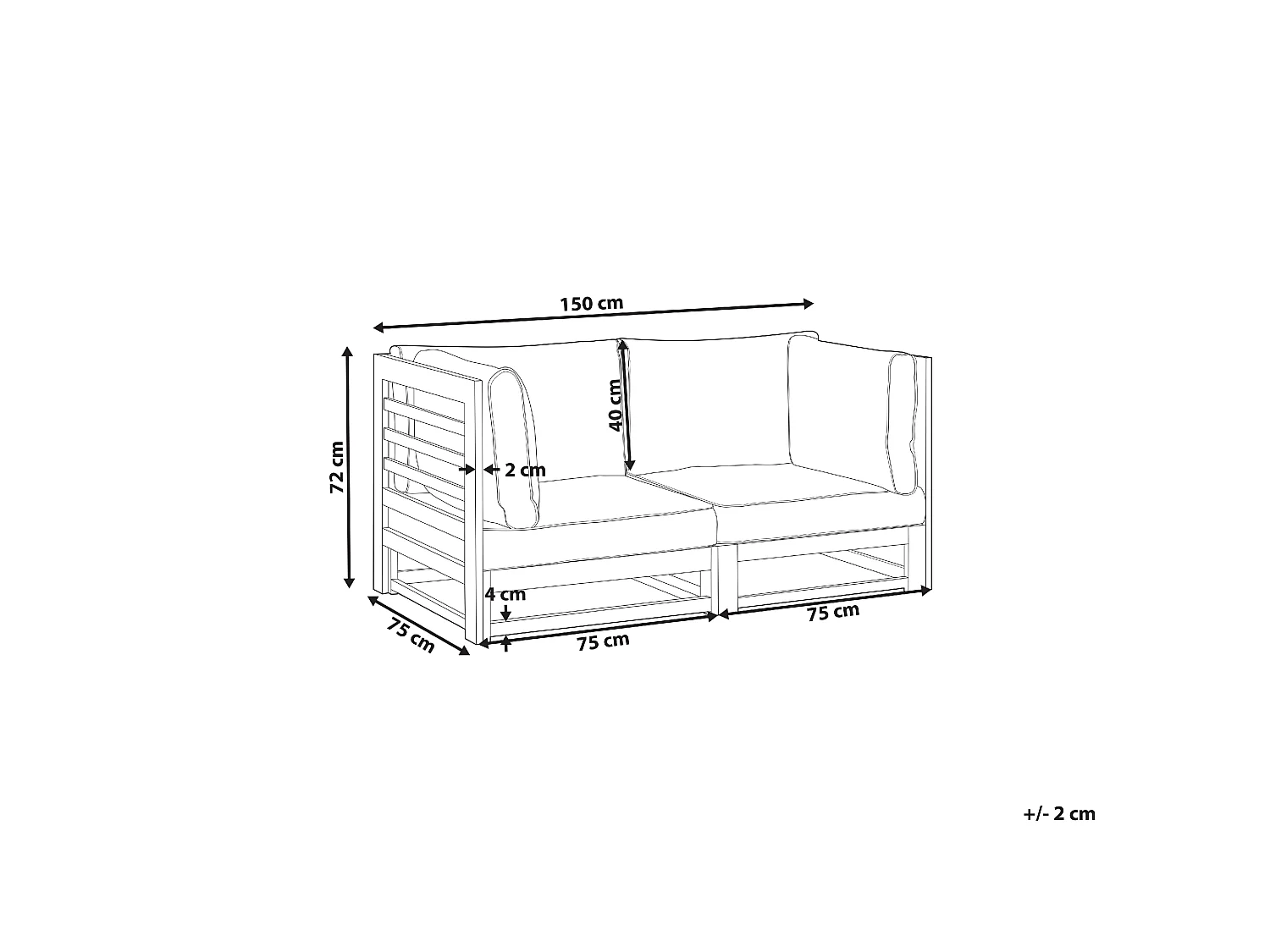 Gartensofa Akazienholz 2-Sitzer dunkler Holzfarbton mit Auflagen taupe Trani
