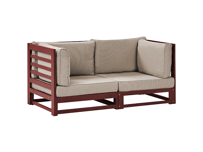 Canapé de jardin 2 places TRANI Bois d'acacia certifié Rouge foncé