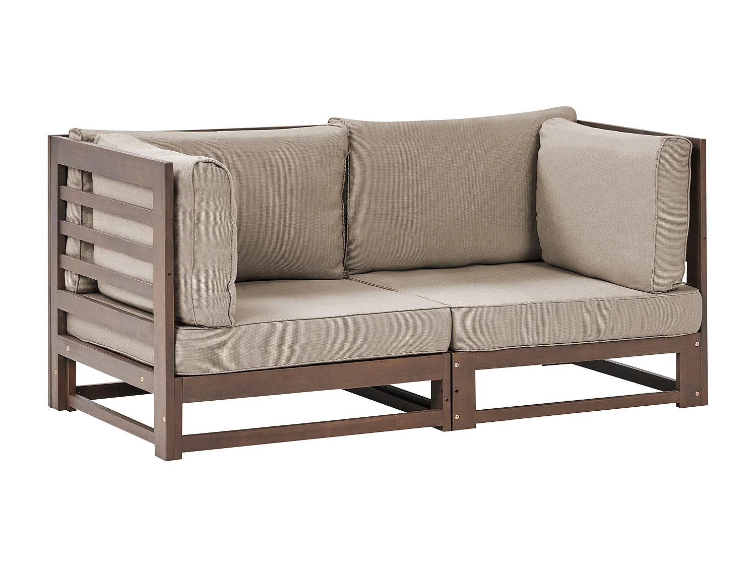 Gartensofa Akazienholz 2-Sitzer dunkler Holzfarbton mit Auflagen taupe Trani