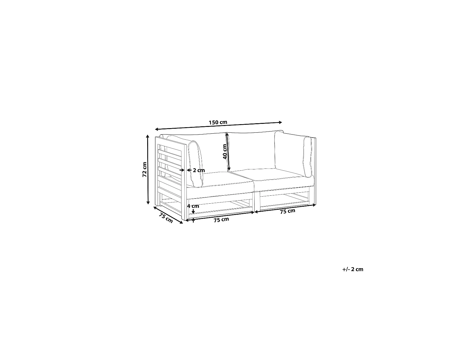 Gartensofa Akazienholz 2-Sitzer dunkler Holzfarbton mit Auflagen taupe Trani