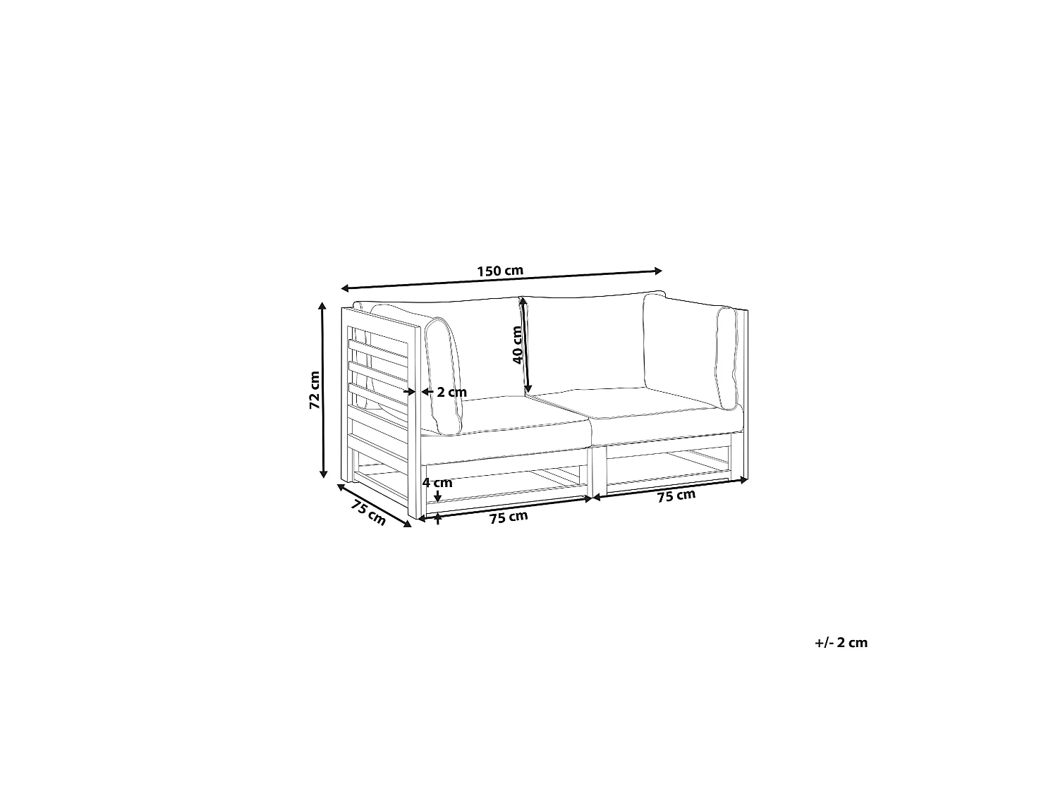 Canapé de jardin 2 places TRANI Bois d'acacia certifié Marron foncé