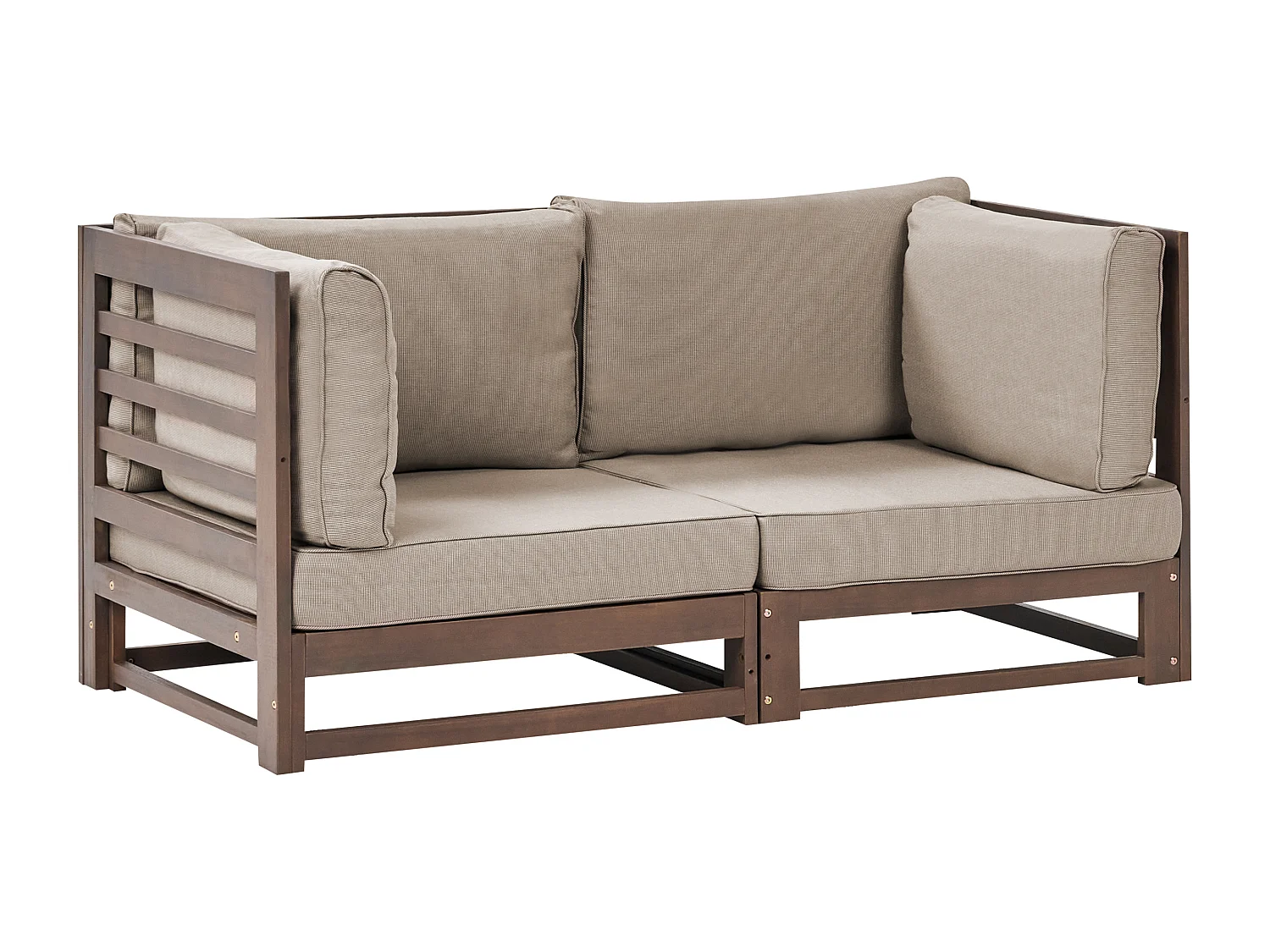 Gartensofa Akazienholz 2-Sitzer dunkler Holzfarbton mit Auflagen taupe Trani