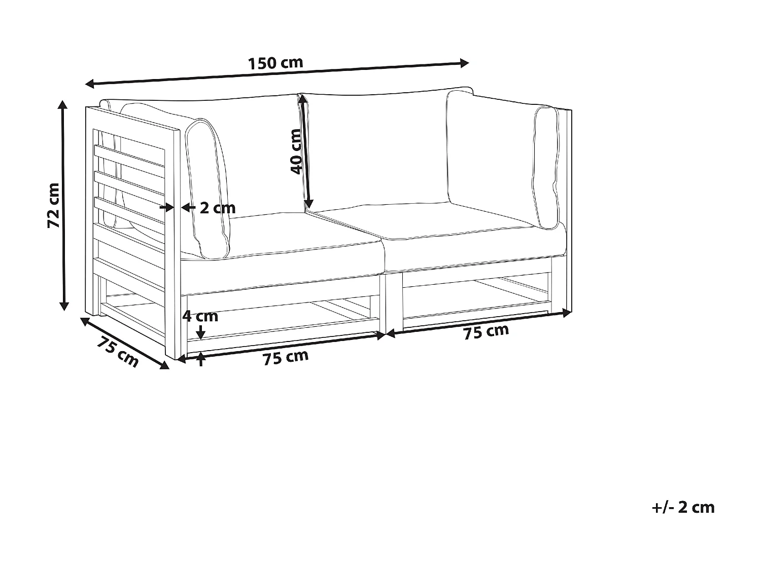 Gartensofa Akazienholz 2-Sitzer dunkler Holzfarbton mit Auflagen taupe Trani