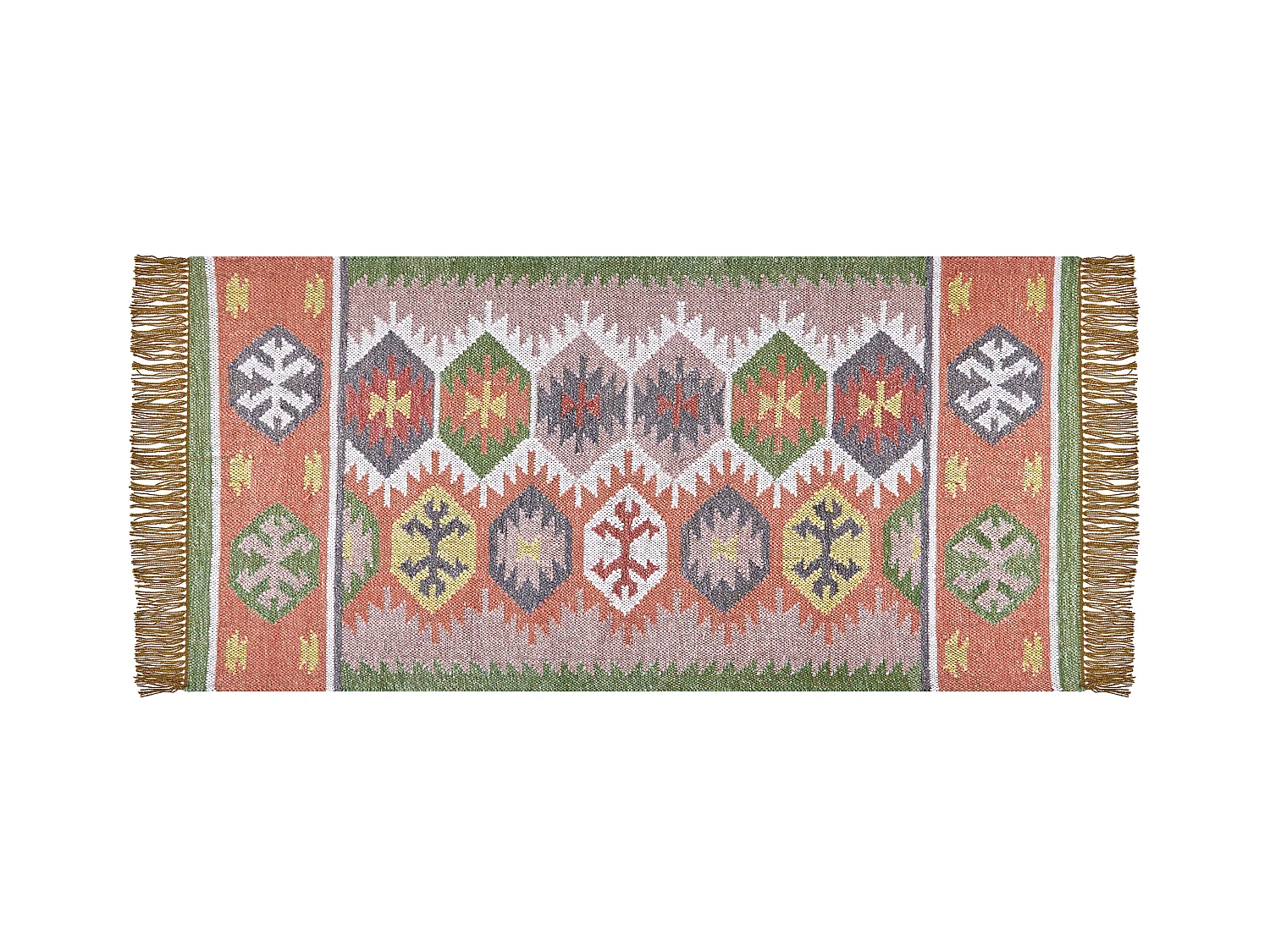 Teppich mehrfarbig / bunt 80 x 150 cm mit Fransen Kurzflor indischer Stil Sahbaz