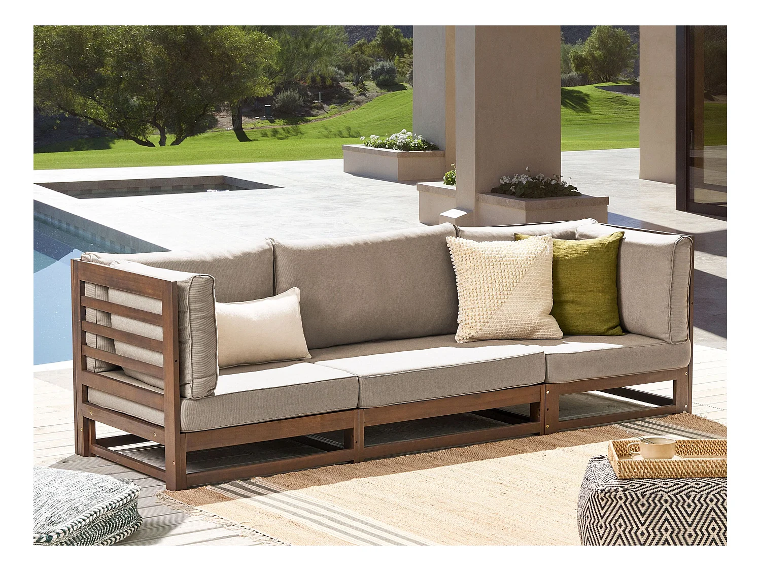 Canapé de jardin 3 places TRANI Bois d'acacia certifié Marron foncé