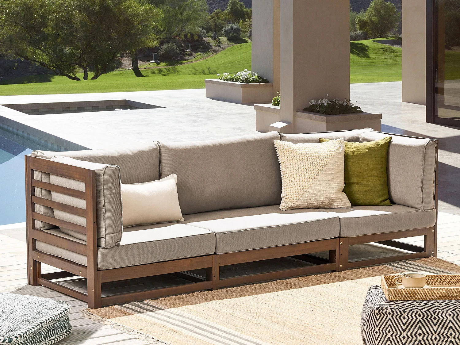 Canapé de jardin 3 places TRANI Bois d'acacia certifié Marron foncé