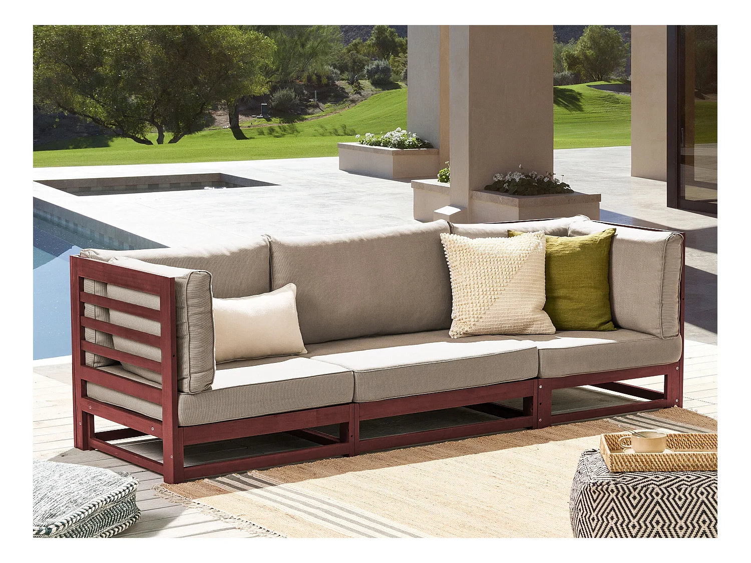 Canapé de jardin 3 places TRANI Bois d'acacia certifié Rouge foncé