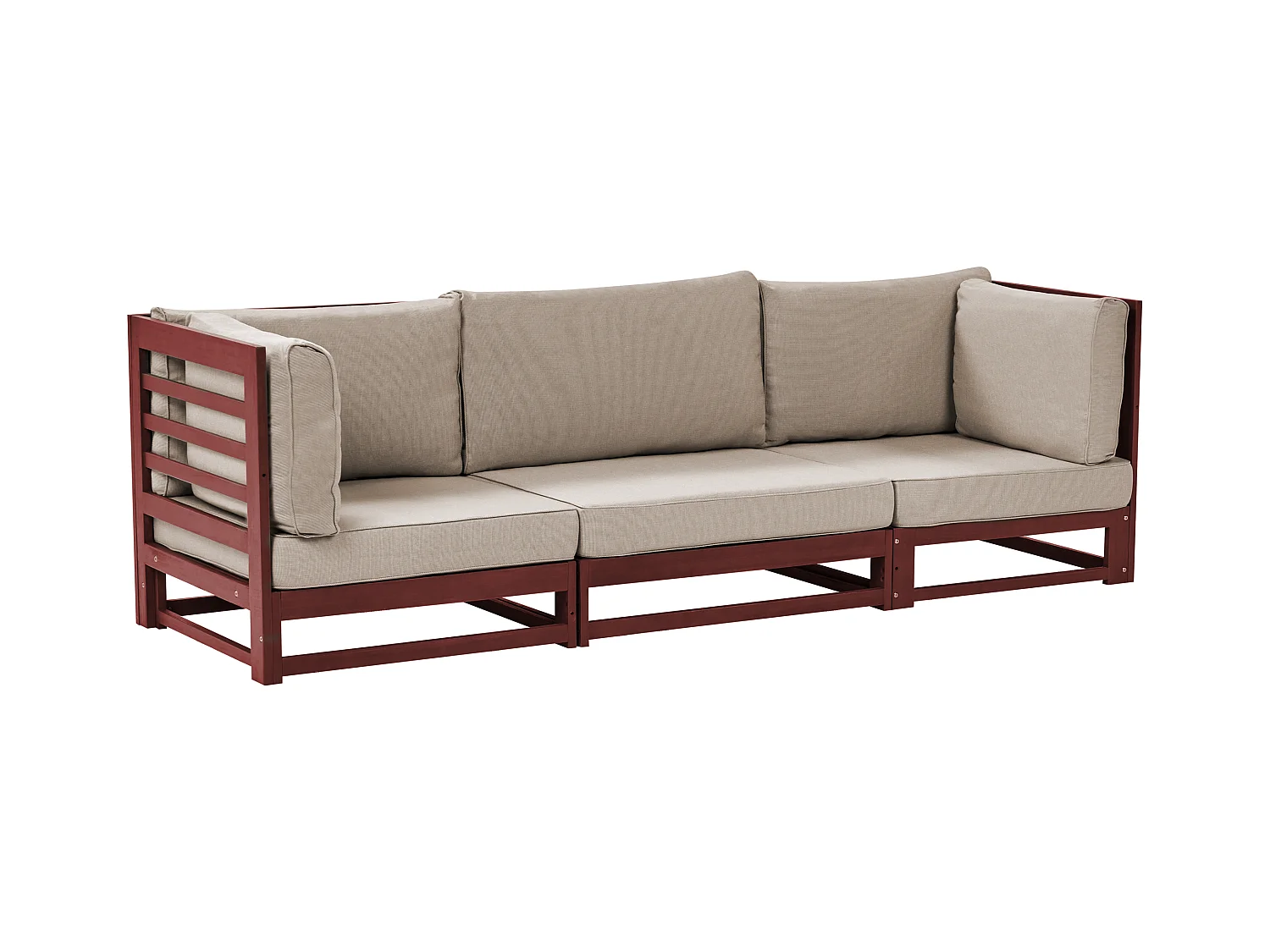Gartensofa Akazienholz 3-Sitzer dunkler Holzfarbton mit Auflagen taupe Trani