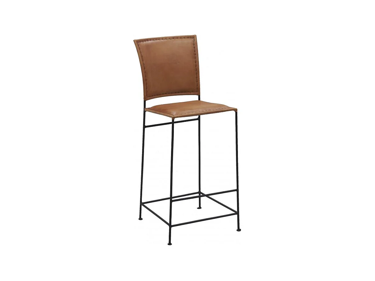 Tabouret de bar en cuir de chèvre et métal