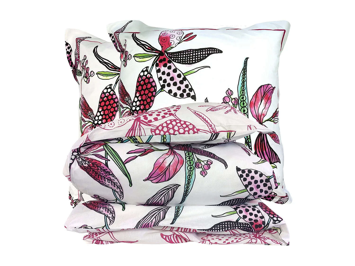 Parure de lit 240x220 cm coton PÉNÉLOPE Rose 3 pièces