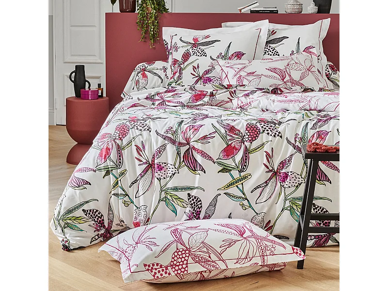 Parure de lit 140x200 cm coton PÉNÉLOPE Rose 2 pièces