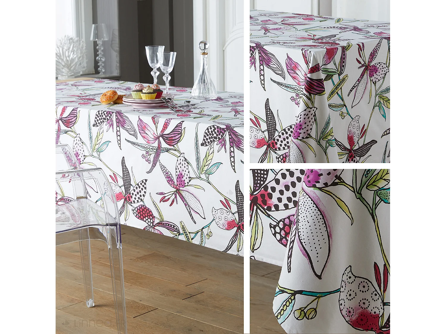 Nappe rectangle 160x200 cm PARADIS Rose coton + enduction acrylique