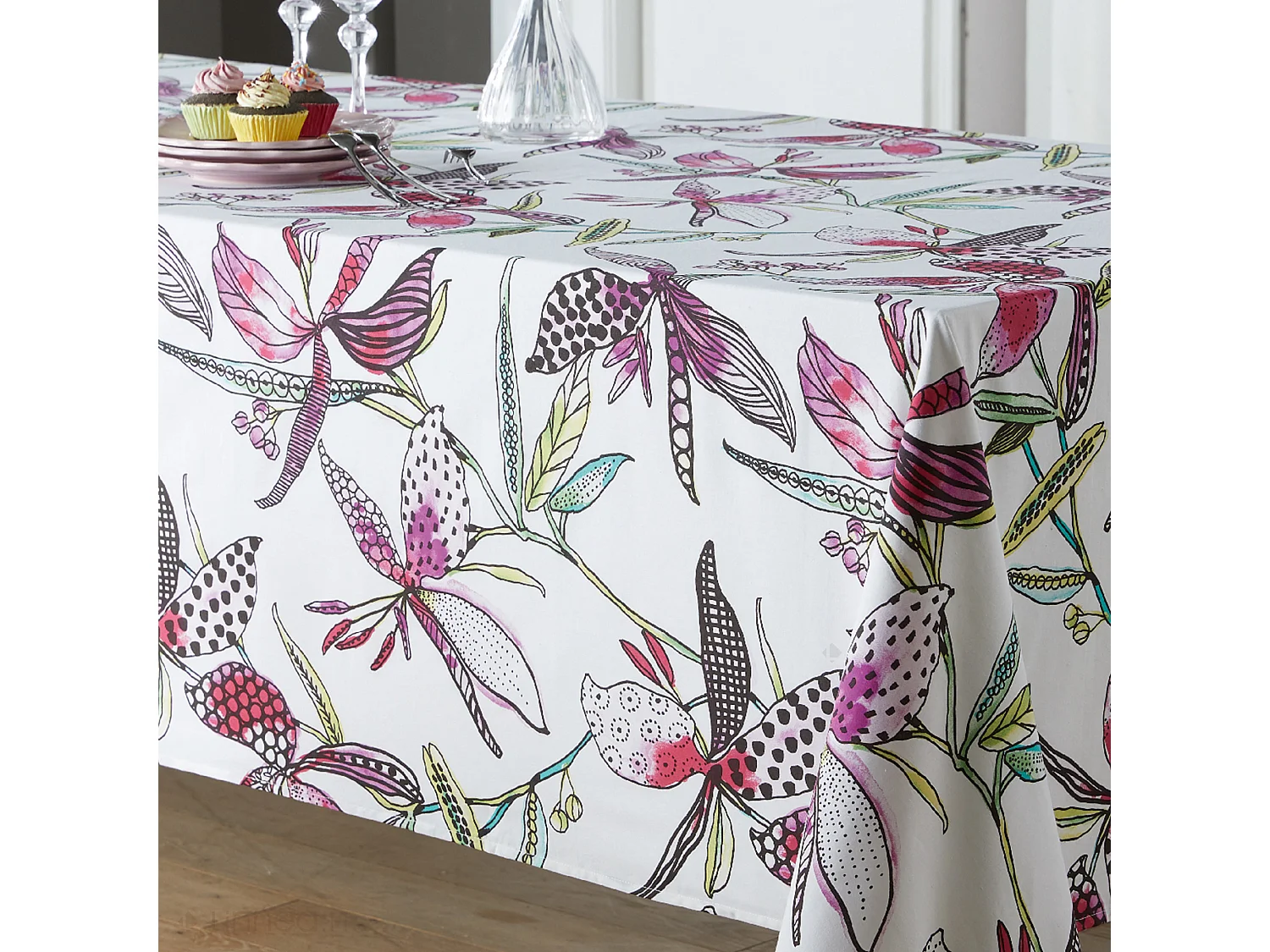 Nappe rectangle 160x250 cm PARADIS Rose coton + enduction acrylique