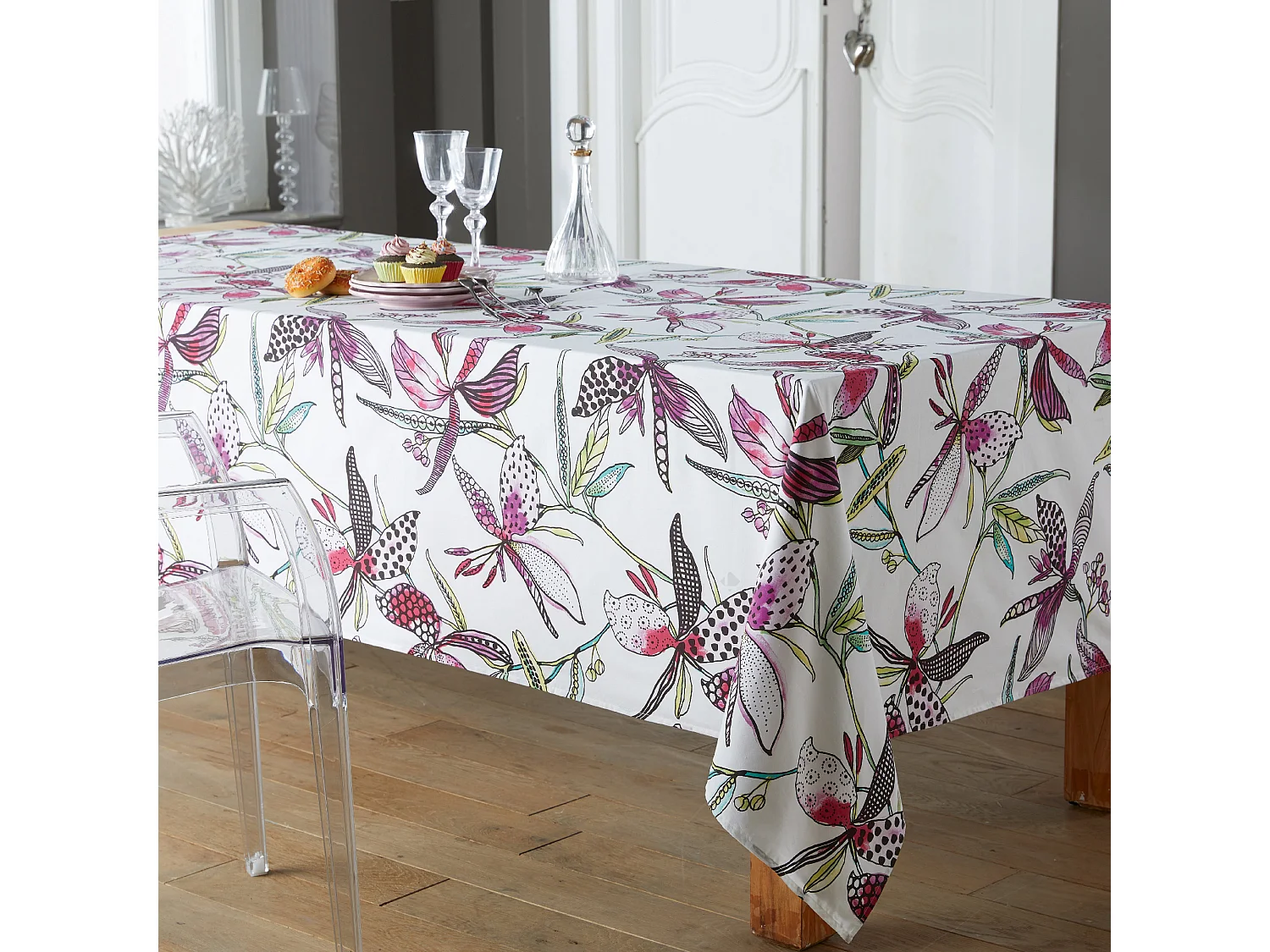 Nappe rectangle 160x300 cm PARADIS Rose coton + enduction acrylique