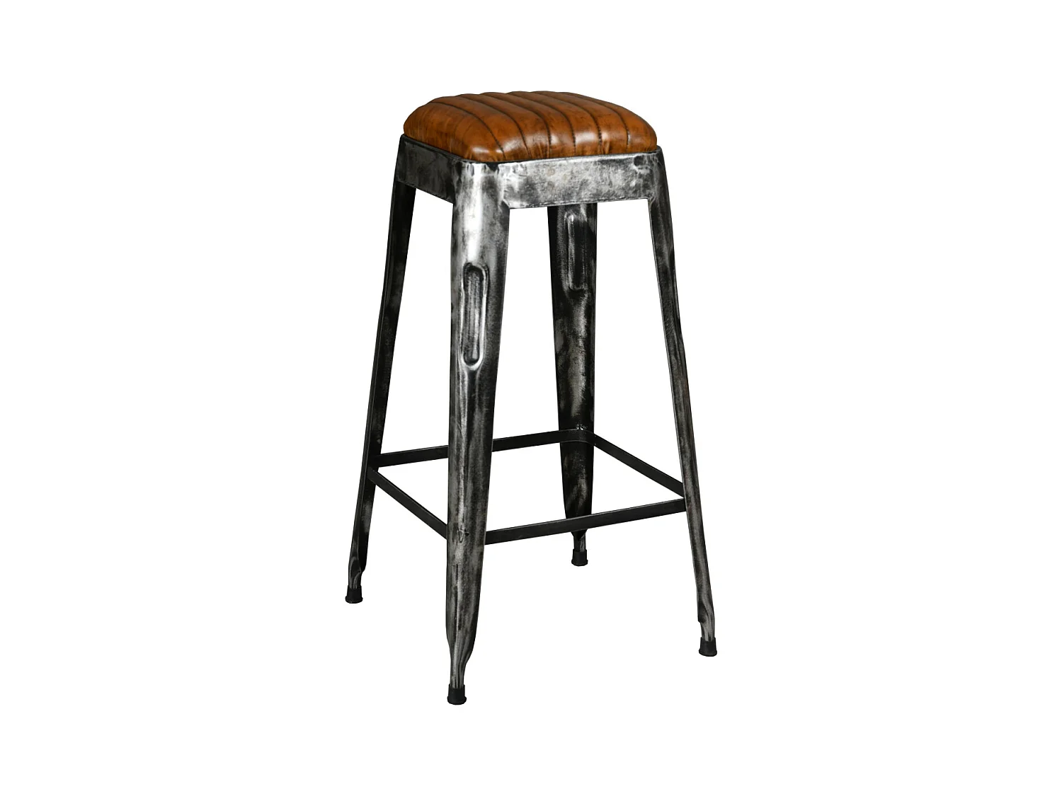 Tabouret haut en métal vieilli et cuir de buffle