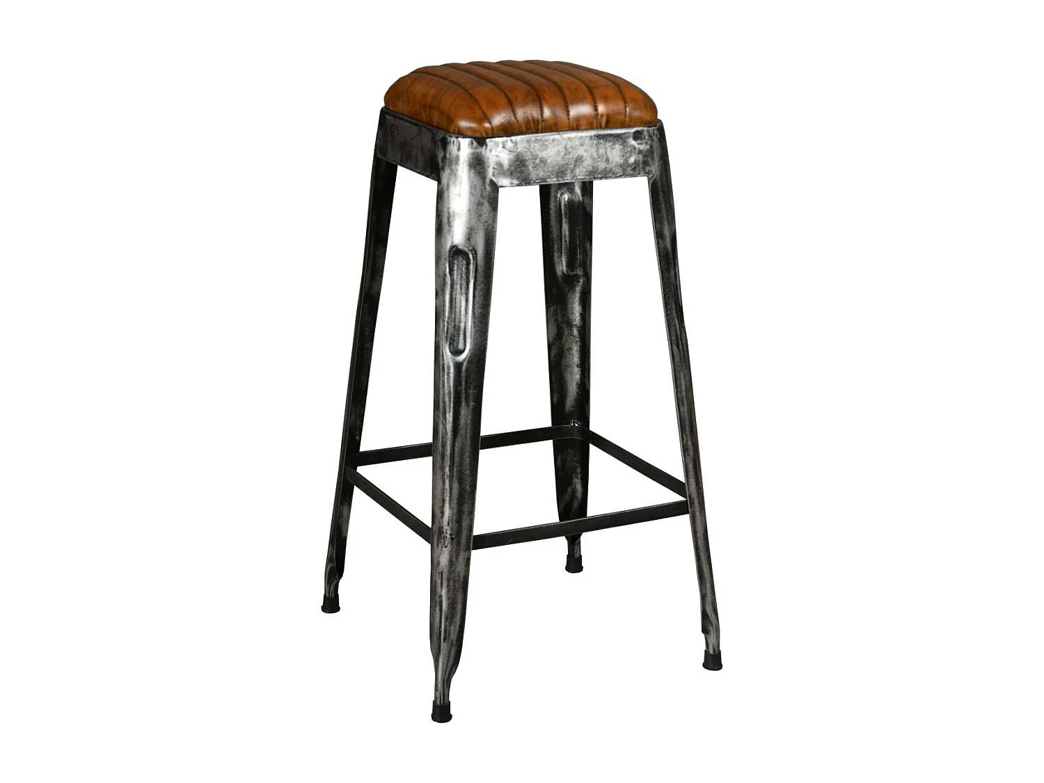 Tabouret haut en métal vieilli et cuir de buffle