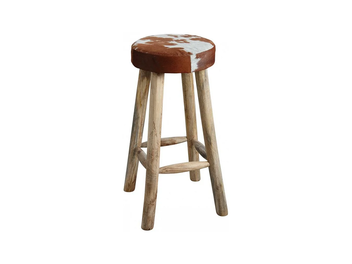 Tabouret de bar en peau de vache et bois