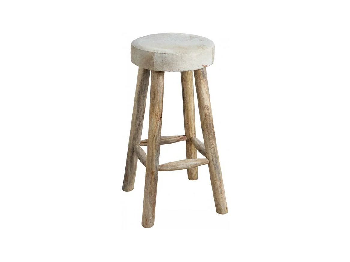 Tabouret de bar en peau de vache et bois