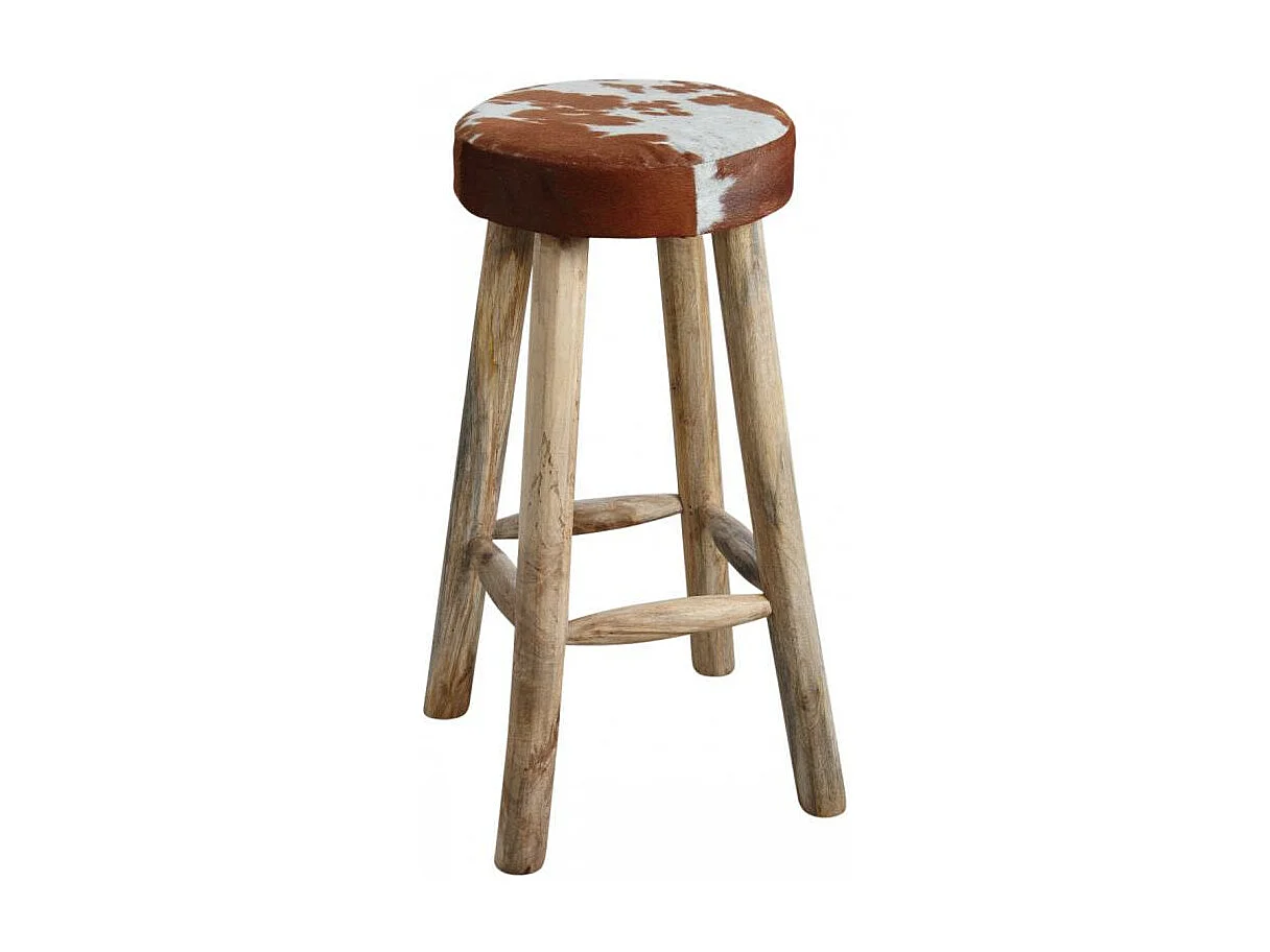 Tabouret de bar en peau de vache et bois