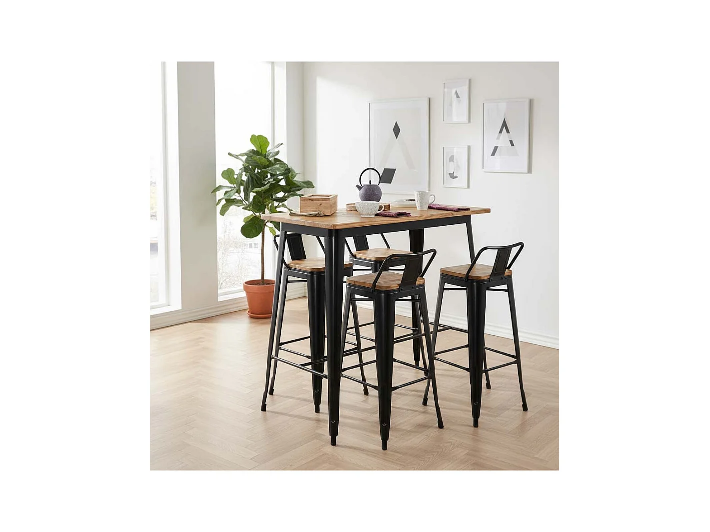 Tabouret de bar en métal et bois d'orme huilé