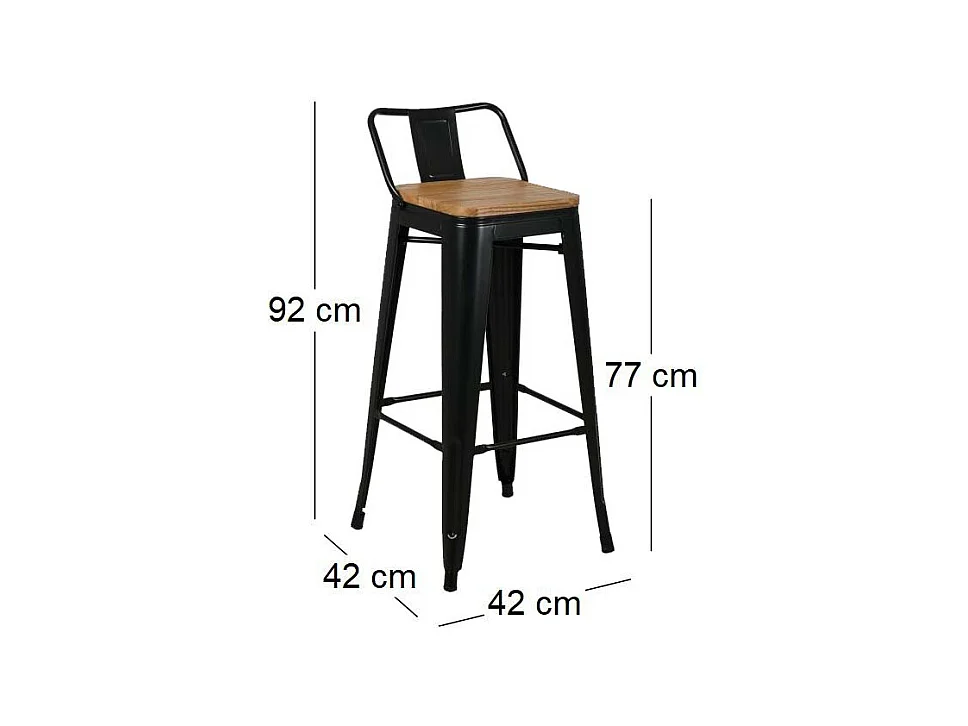 Tabouret de bar en métal et bois d'orme huilé